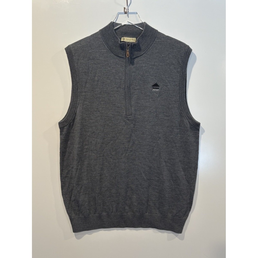 Donald Ross Sportswear Mens Gray 100% Merino Wool 1/4 Zip Golf Sweater Vest L
